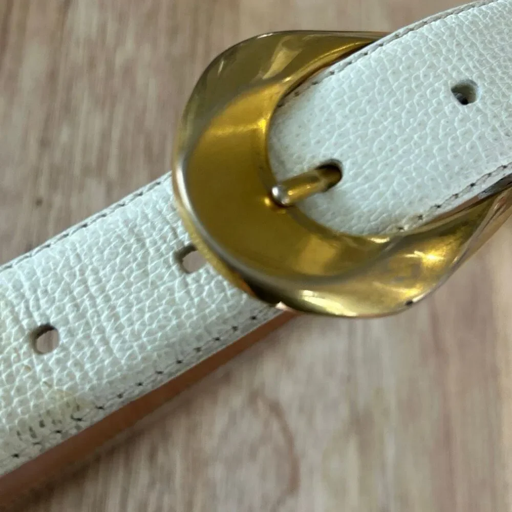 Vintage Beige genuine leather beige wide belt size S with gold buckle made in It